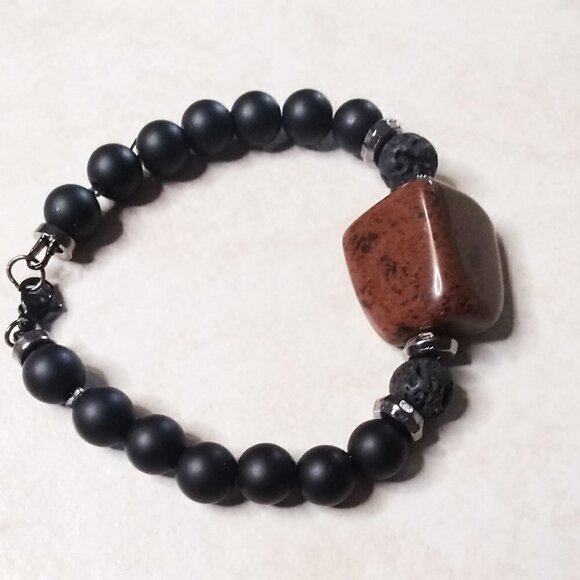 Mahagony Obsidian - Beaded Stone Bracelet ~ 6.5" ~ Strength Creativity Sexuality - Picture 1 of 9